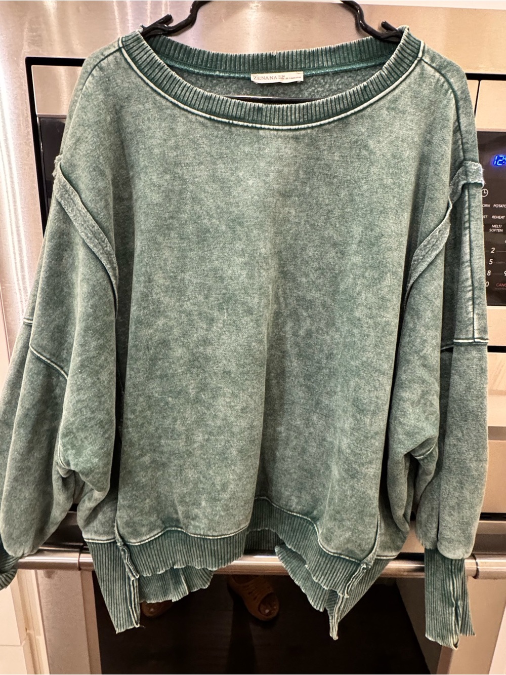 Zenana Outfitters Washed Sage Green Oversized Crewneck Sweater